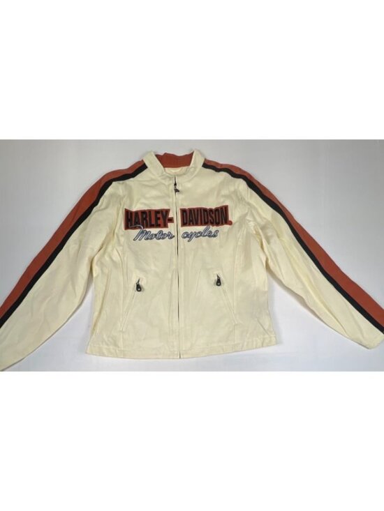 Harley-Davidson Jackets & Blazers - Harley Davidson Women L Vintage Y2K Cream Racing Jacket An American Legend Mesh